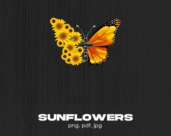 Sunflower Butterfly Digital Png File, Instant Download, Flowers Faith Cross Tshirt Design, Christian Png, Religion Png, Sunflower Lovers Png