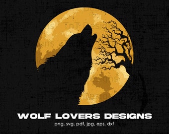 Wolf Howling Moon Digital Png File, Instant  Download, Wolf Lovers T-shirt Design, Wolves Lover Gifts, Wolf Illustration, Wolf Shirt Designs