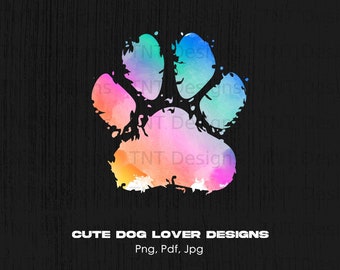 File PNG digitale con impronta di zampa di cane colorata, download immediato, design per magliette per amanti dei cani, mamma di cane PNG, proprietario di cane PNG, ama gli animali domestici, amante degli animali