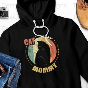 Cat Mommy Vintage Digital File Instant Download, Retro Black Cats Png