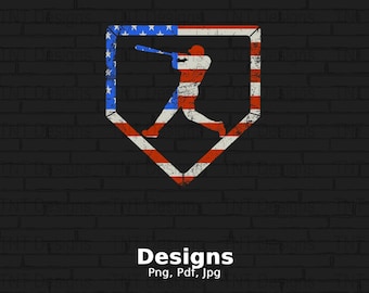 Vintage Baseball Player American Flag Digital Png File, Instant Download, Patriotic Baseball US Flag T-shirt Design, Baseball Team Png