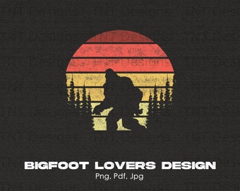 Bigfoot Retro Digital Png Archivo, Descarga instantánea, Diseño de camiseta Vintage Bigfoot, Sasquatch Silhouette Png, Bigfoot Believer Png, Bigfoot PNG