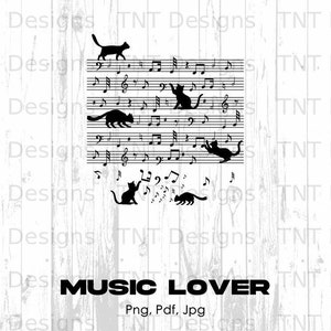 Funny Cats Music Musical Notes Digital Png File, Instant Download, Musical Clipart, Cat Lover T-shirt Design, Musician Png, Music Lover Gift