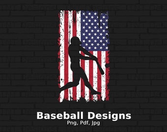 Patriotic Baseball Player USA American Flag Digital Png File, Instant Download, Game Day Png, Baseball Lover PNG, Baseball T-shirt Design