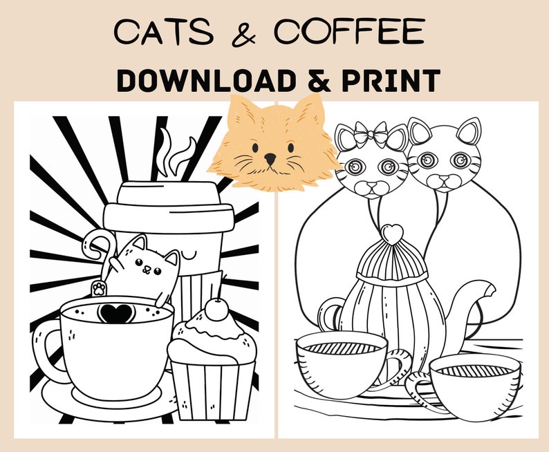 Cats and Coffee Printable Coloring Book Cat Coloring Sheets - Etsy