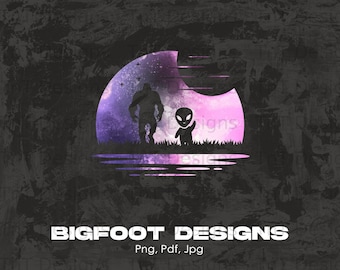 Bigfoot & Alien Moon Light Digital Png File, Instant Download, Sasquatch Silhouette T-shirt Design, Bigfoot Lover Png, Bigfoot Believers Png