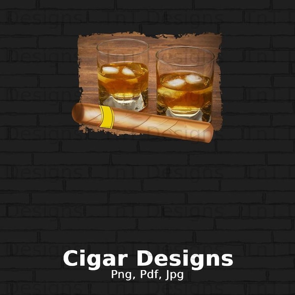 Cigar And Bourbon Digital Png File Download, Cigar Smoker T-shirt Design, Cigar Smoking Png, Whiskey Drinker Shirt Png, Cigar Lover Png