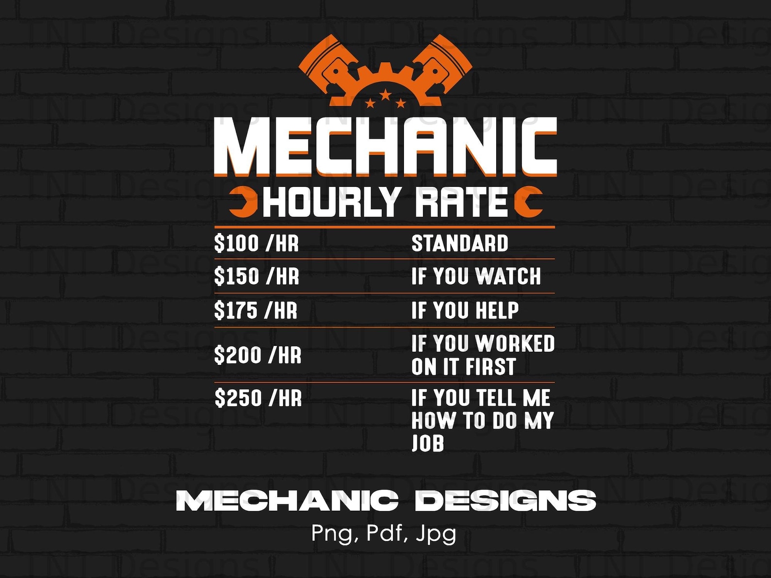 Funny Mechanic Hourly Rate Digital Png Design File Instant Etsy