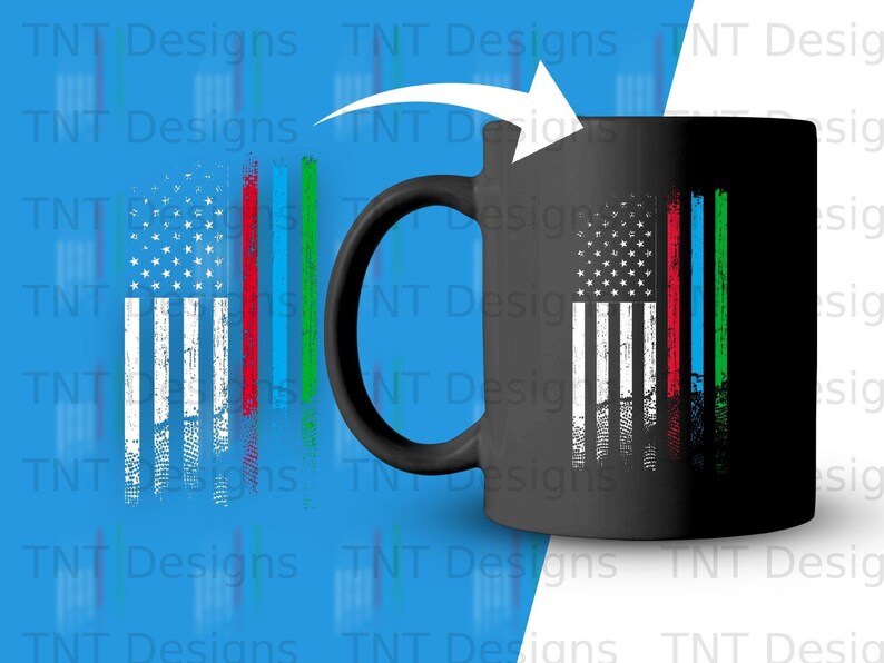Red Blue Green Line American Flag Digital Png File, Instant Download, US Flag First Responders T-shirt Design, Patriotic Shirt Png, Mug Png image 3