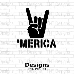 Merica Rock On Hand Sign Digital Png File, USA Flag Png, Patriotic American T-shirt Design, July 4th Shirt Png, Mug Png, Instant Download
