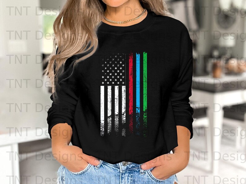 Red Blue Green Line American Flag Digital Png File, Instant Download, US Flag First Responders T-shirt Design, Patriotic Shirt Png, Mug Png image 4