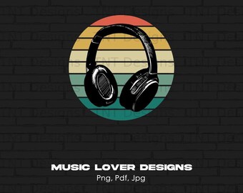 Vintage Headphones Digital Png File, Instant Download, Music PNG, Retro Headphone Tshirt Design, Music Lover Png, DJ Gift, Headphone Clipart