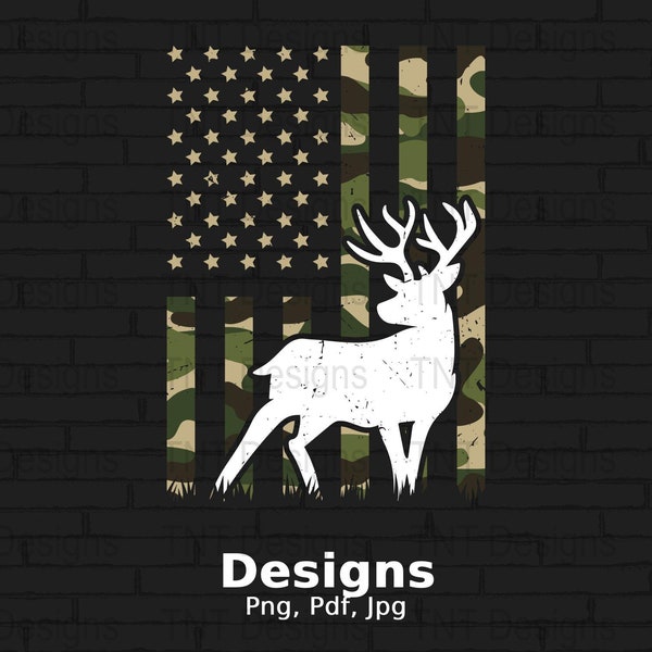 Deer Camo USA Flag Digital Png File, Instant Download, Camouflage Deer Hunting T-Shirt Design, Deer Hunting Png, Deer Hunter Png, Deer Flag