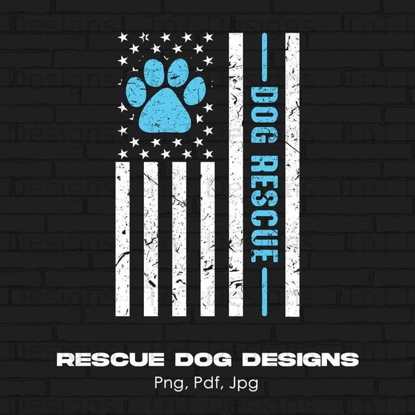 USA American Flag Dog Rescue Digital Png File, Instant Download, Rescue Dog T-shirt Design, Peace Love Rescue, Dog Paw Print PNG, Dog Lovers