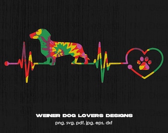 Dachshund Heartbeat Digital Png File, Instant Download, Funny Dachshund T-shirt Design, Dog Lover Png, Tie Dye Weiner Dog Shirt Png, Mug Png