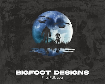 Bigfoot Alien Moon Silhouette Digital Png File, Instant Download, Bigfoot T-shirt Design, Funny Sasquatch Shirt Png, Bigfoot Png, Alien Png