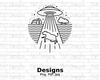 Alien UFO extraterrestre vaca abducción digital png archivo, descarga instantánea, divertido diseño de camiseta de nave espacial alienígena, camisa de creyente alienígena png
