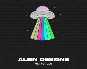Archivo de diseño PNG digital de nave espacial extraterrestre con arcoíris que cree en una abducción, descarga instantánea, lindo ovni, archivos de sublimación de camiseta PNG de extraterrestre espacial