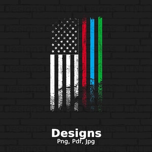 Red Blue Green Line American Flag Digital Png File, Instant Download, US Flag First Responders T-shirt Design, Patriotic Shirt Png, Mug Png image 1