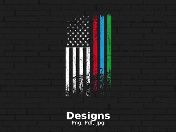 Red Blue Green Line American Flag Digital Png File, Instant Download, US Flag First Responders T-shirt Design, Patriotic Shirt Png, Mug Png