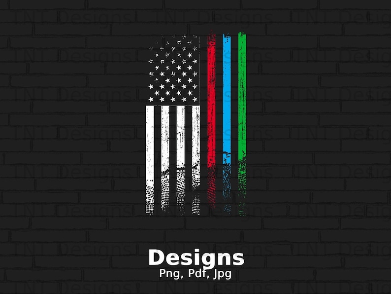 Red Blue Green Line American Flag Digital Png File, Instant Download, US Flag First Responders T-shirt Design, Patriotic Shirt Png, Mug Png image 1