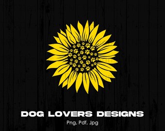 Amarillo girasol perro pata imprimir archivo png digital, descarga instantánea, perro mamá PNG, girasol png, diseño de camiseta amante del perro, camisa de perro png