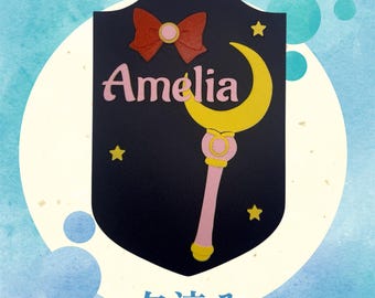 Custom Sailor Moon Door Sign:  3D Printed Crescent Wand Plaque