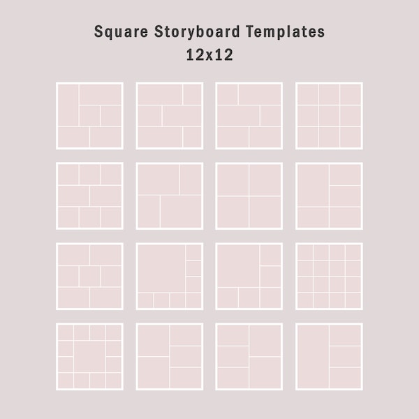 3 Square Storyboard Templates for Canva, 12x12, Photo Collage Templates, Custom Photo Album Templates, Square Photo Collage Layout