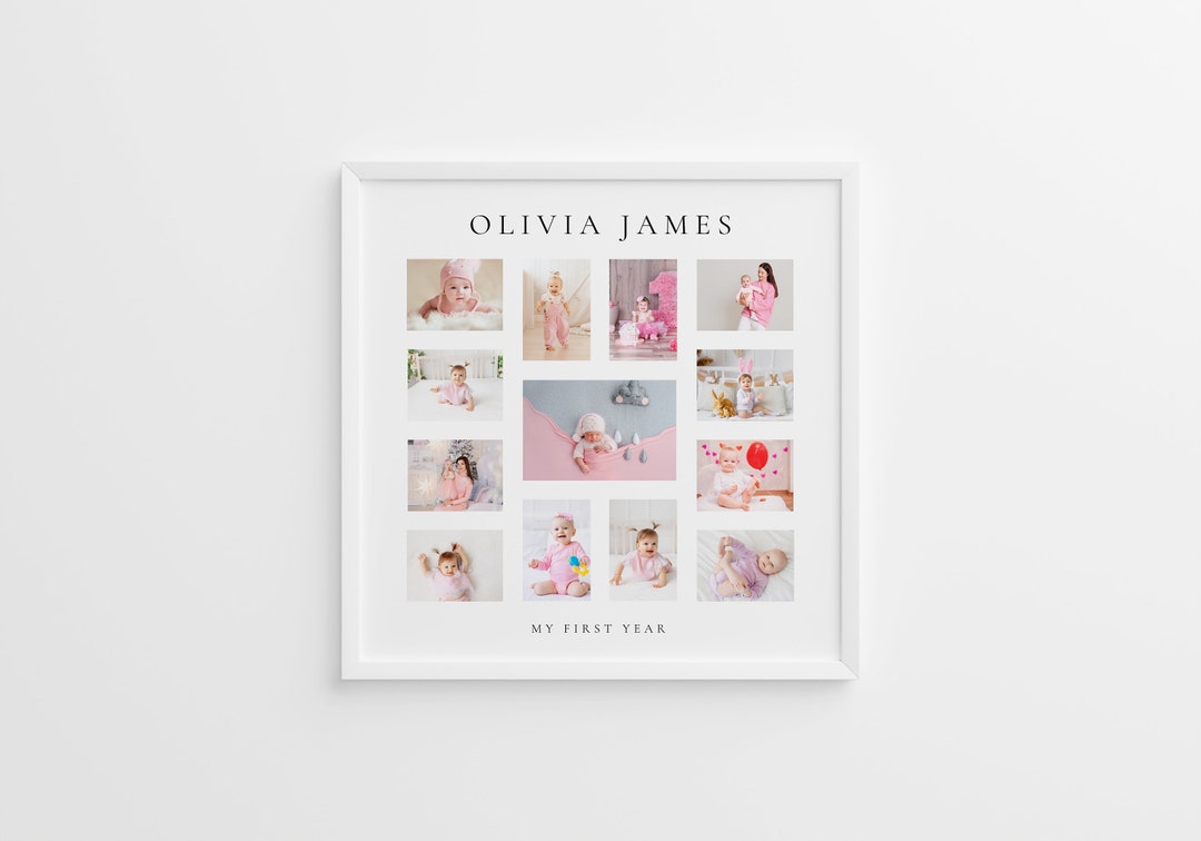 Square Baby First Year Collage Template for Canva, Personalized Baby