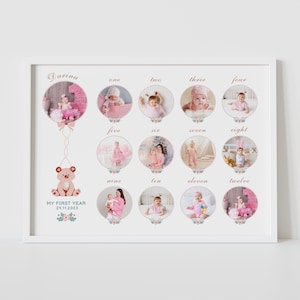 Modèle de collage de photos de première année de bébé pour Canva, modèle de collage joyeux anniversaire, modèle de collage personnalisé pour bébé, collage du 1er anniversaire