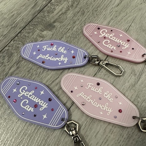 Fuck the patriarchy motel keychain/keyring. Christmas eras gift/stocking filler image 5
