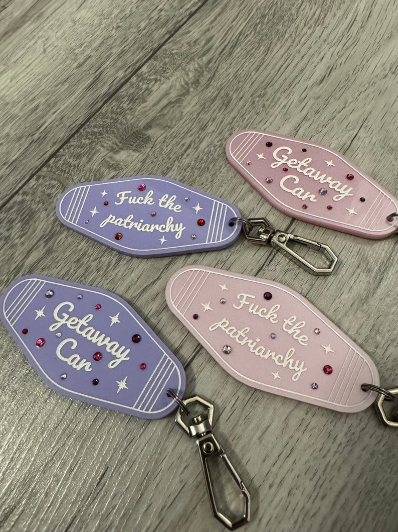 Fuck the patriarchy motel keychain/keyring. Christmas eras gift/stocking filler image 5