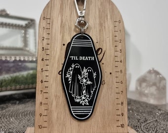 Til Death Motel keychain. wedding anniversary alternative valentines gift