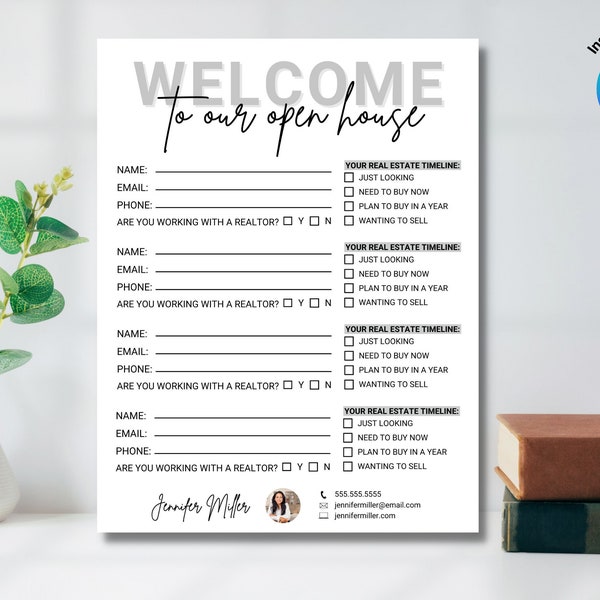 Open House Sign In, Real Estate Marketing, Open House, Real Estate Flyer, Sign In Sheet, Real Estate Agent, Realtor Open House, Welcome Sign