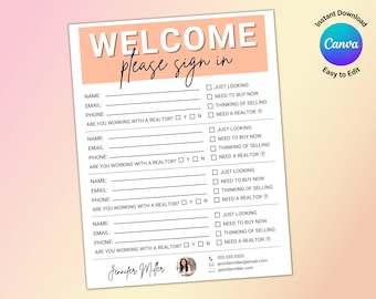 Open House Sign-In Sheet, Real Estate Open House, Open House Sign, Sign In Sheet, Realtor Open House, Attendance Sheet, Mortgage Lender Oepn