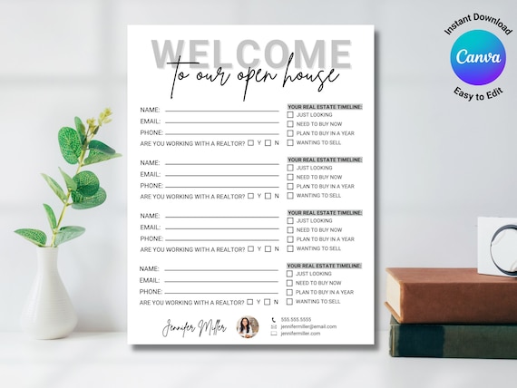 Open House Sign In Sheet, Open House, Real Estate Flyer, Sign In Sheet, Real Estate Agent, Realtor Open House, Welcome Sign, Sign Up Sheet