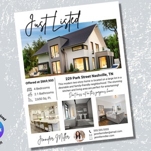 Just Listed Flyer, Real Estate Marketing, Real Estate Flyer, Real Estate Logo, Real Estate Signs, Realtor Marketing, Real Estate Planner