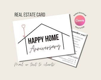 Home Anniversary Card Realtor, Home Anniversary Card, Real Estate Marketing, House Anniversary, Happy Home Anniversary Card, Realtor Card