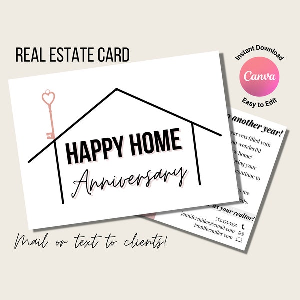 Home Anniversary Card Realtor, Home Anniversary Card, Real Estate Marketing, House Anniversary, Happy Home Anniversary Card, Realtor Card