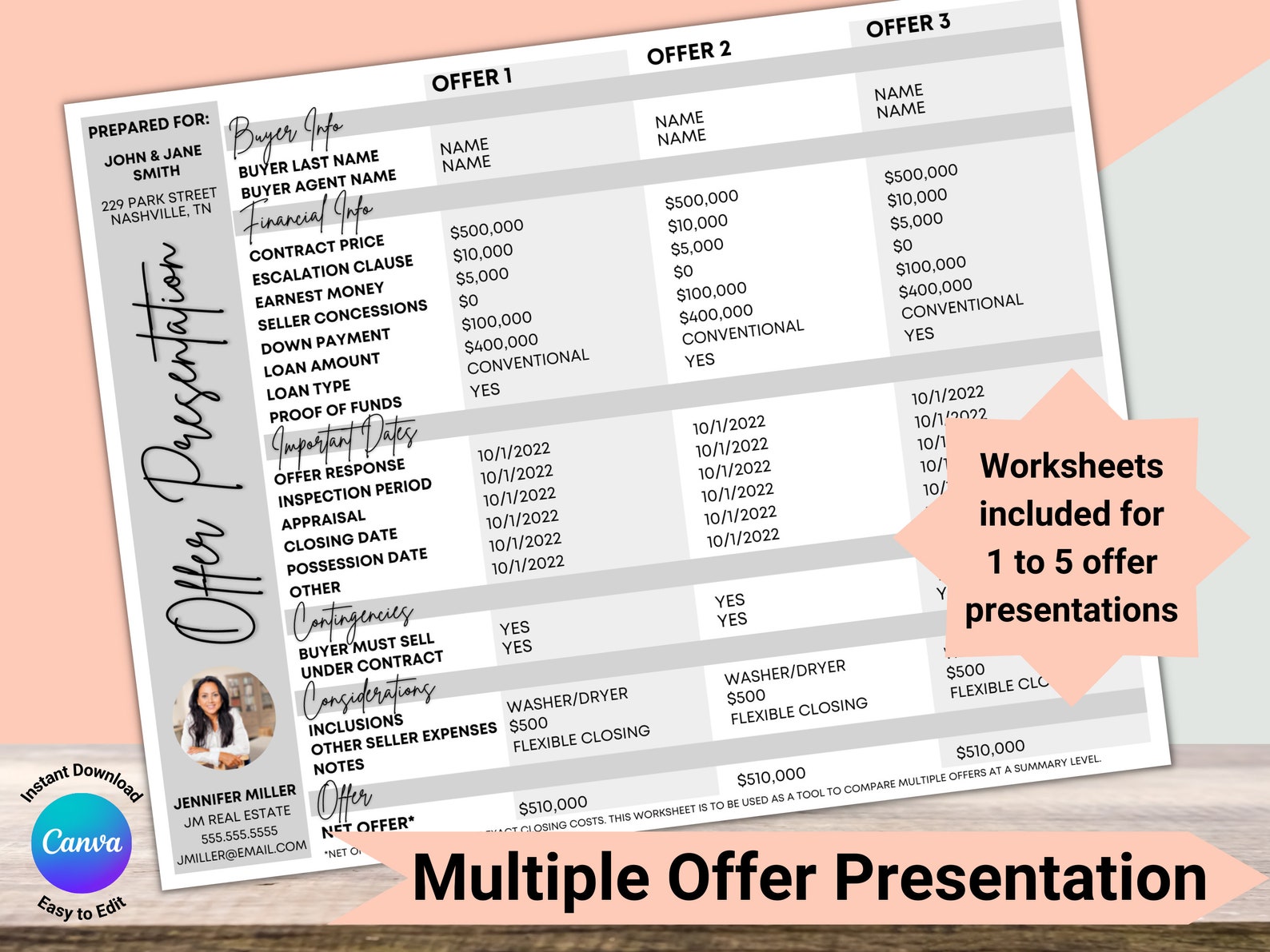 Multiple Offer Presentation Real Estate Marketing Offer - Etsy
