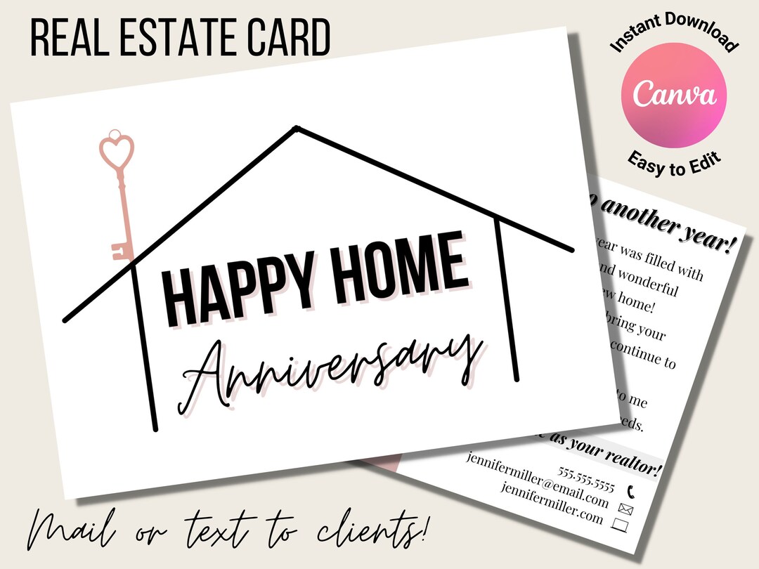 Home Anniversary Card Home Anniversary Card Realtor Real Etsy