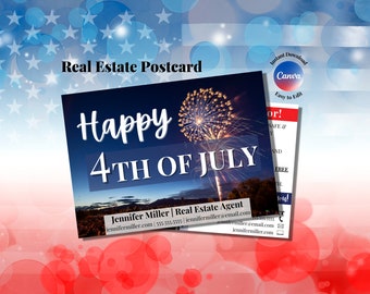 4th of July Real Estate, Real Estate Postcard, Real Estate Marketing, 4th of July Post, Real Estate Summer, Real Estate Template, July 4th