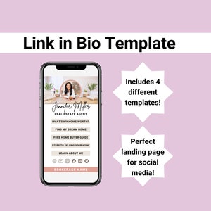 Lien dans la bio, page de destination, lien dans le modèle bio, page de destination immobilière, lien bio, modèle immobilier, Linktree, modèle Linktree, lien