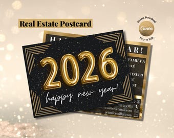 New Years Real Estate, 2026 Real Estate, Real Estate New Years, Realtor New Year Card, Real Estate Template, Happy New Year Real Estate Card