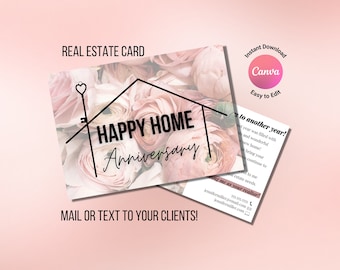 House Anniversary Card, Home Anniversary Card Realor, Home Anniversary Card, Real Estate Card, Real Estate Template, Happy Home Anniversary