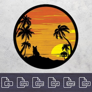 Digital File - 4 layer Laser cut files, DXF, SVG, Multi-layer files, Beach Dog, CNC plan