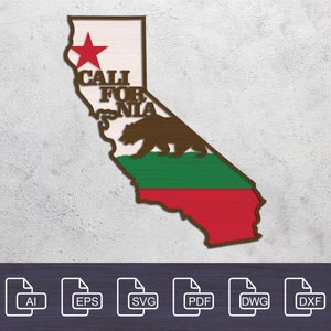 Digitaal bestand - 4-laags lasergesneden bestanden, DXF, SVG, meerlaagse bestanden, gelaagde Californische kaart, CNC-plan