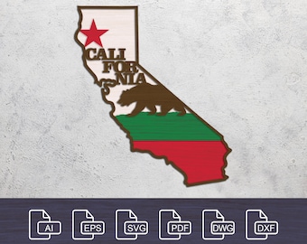Digital File - 4 layer Laser cut files, DXF, SVG, Multi-layer files, Layered California Map, CNC plan