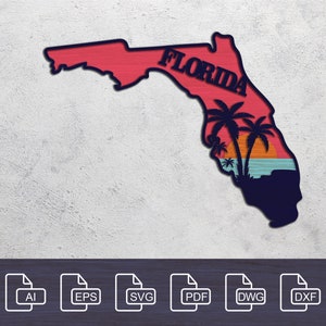 Digitaal bestand - 4-laags lasergesneden bestanden, DXF, SVG, meerlaagse bestanden, gelaagde Florida-kaart, CNC-plan