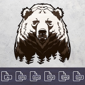 Grizzly Bear - 3 Layer Laser Cut Files, Multilayer SVG DXF for CNC, Cricut, Glowforge, Personalized Home Decor, Wall Art, Instant Download